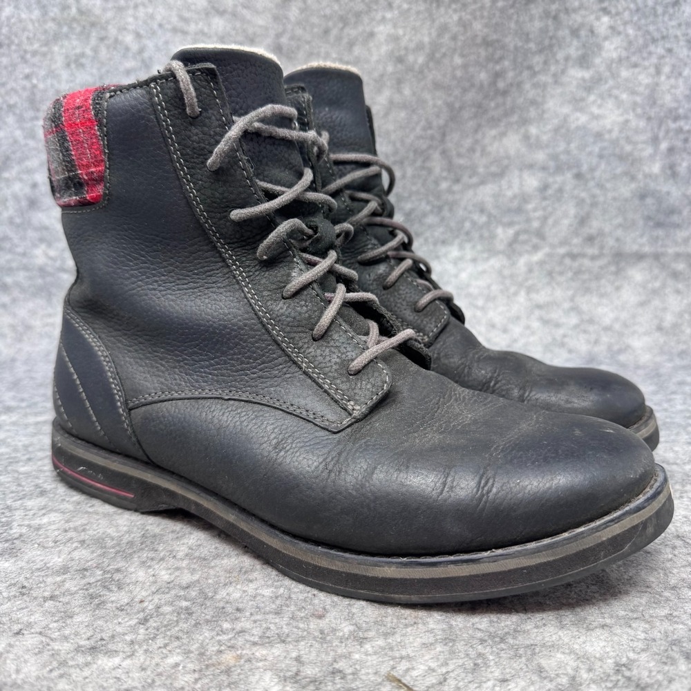 LL Bean Leather Park Ridge Casual Lace Up Boots Womens Sz 8.5 Red Plaid Cabin